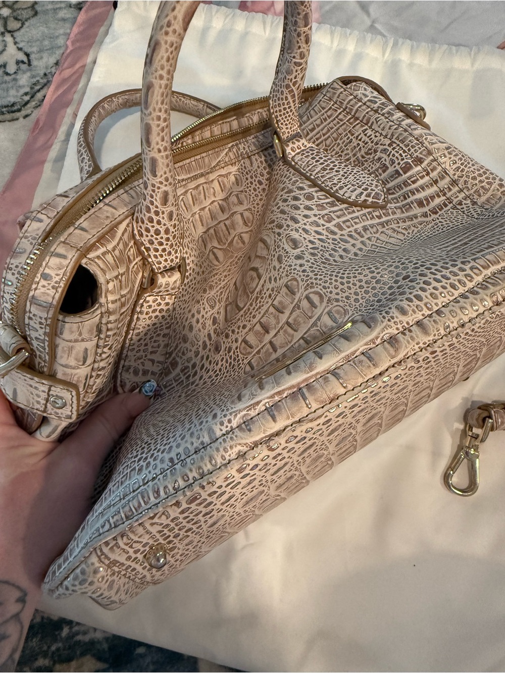 Brahmin Taupe Croc-Embossed Leather Satchel with Matching ID Pouch NWT - Picture 7 of 17